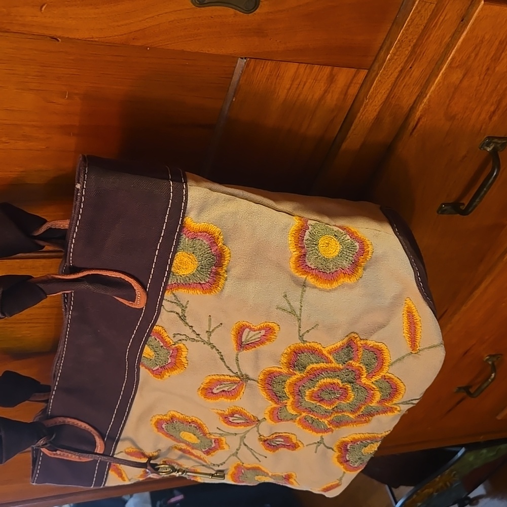 Boho Fossil Cameron Extra Large Canvas Tote W/Emb… - image 4